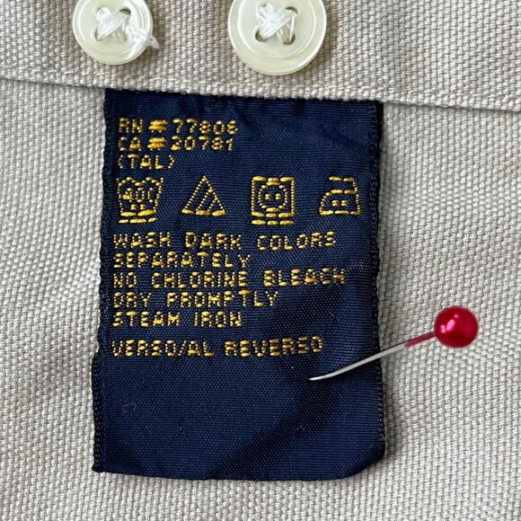 Tommy Hilfiger Mens Med Khaki Long Sleeve Button Down Shirt Crest Logo Cotton - Picture 10 of 11